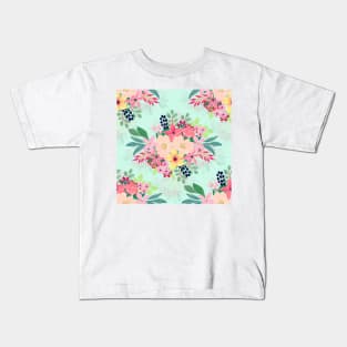 Elegant Floral Watercolor Paint Mint Girly Design Kids T-Shirt